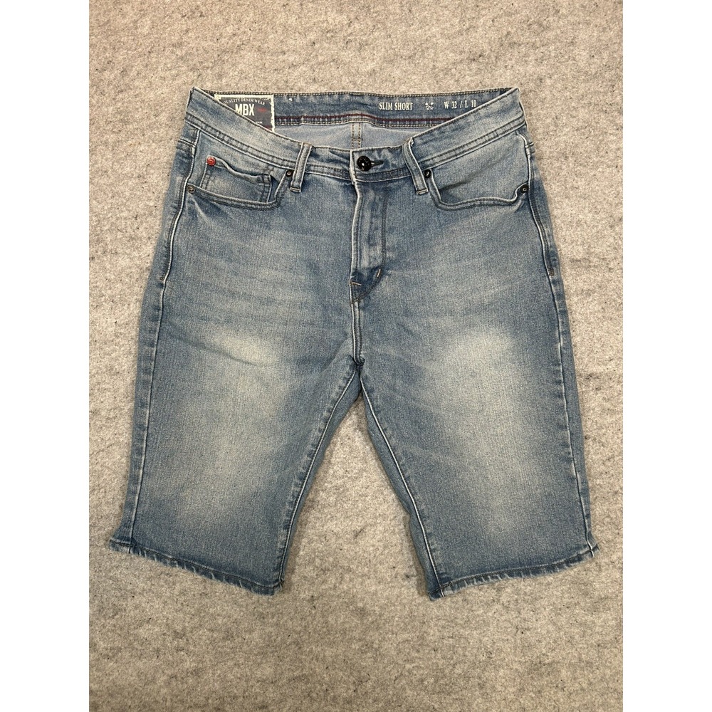 MBX Men 34 Jean Shorts Faded Blue Low Rise Slim Short Straight Fit Premium Denim